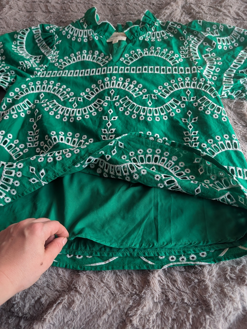 Umgee Green Patterned Ruffle Split-Neck Blouse - Picture 7 of 9